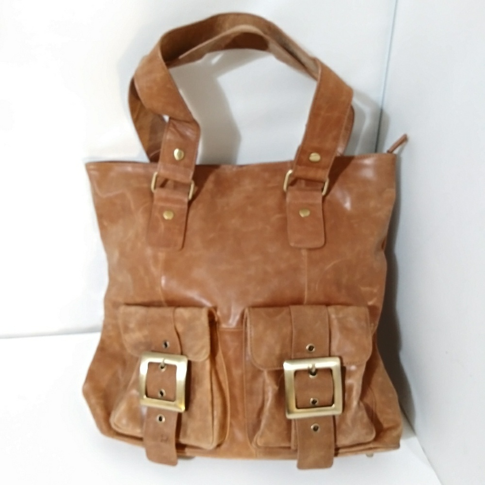CHOCOLAT BLU Distressed Vintage Tan Leather Tote Bag